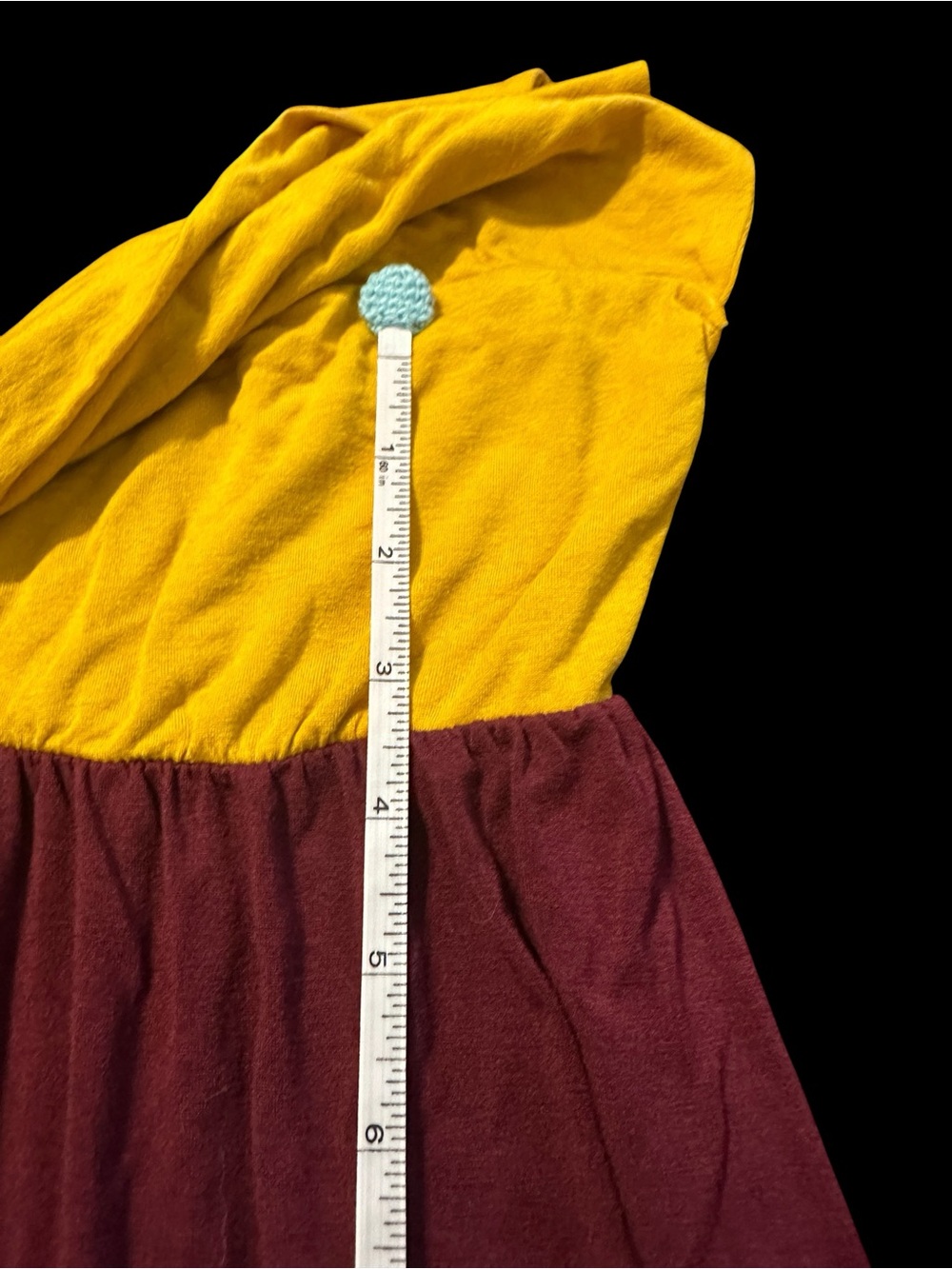 Coveted Clothing Mustard Yellow Bow Strapless Dress with Burgundy Skirt - Picture 8 of 11